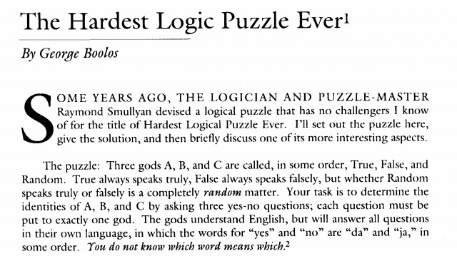 the hardest logic puzzle ever