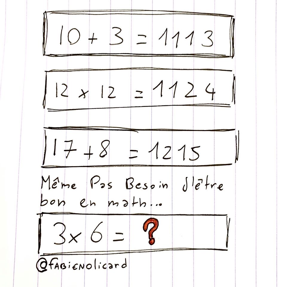 enigme olicard 10+3=1113 3x6=
